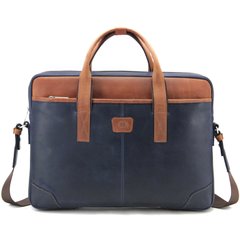 Классическая деловая кожаная сумка для ноутбука 15" Синий Tom Stone 717BL-R