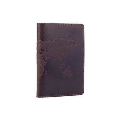 Оригінальна шкіряна коричнева обкладинка для паспорта з художньою тисненням "World Map"