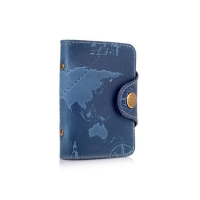 Эргономический голубой картхолдер с натуральной матовой кожи, коллекция "7 wonders of the world"