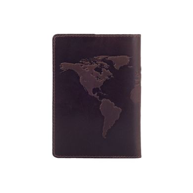 Оригінальна шкіряна коричнева обкладинка для паспорта з художньою тисненням "World Map"