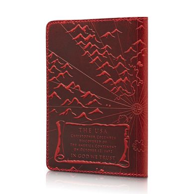 Красная дизайнерская кожаная обложка для паспорта, коллекция "Discoveries"
