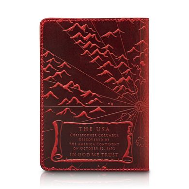 Червона дизайнерська шкіряна обкладинка для паспорта, колекція "Discoveries"