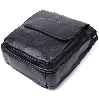 Добротная мужская сумка среднего размера через плечо из натуральной кожи Vintage sale_15028 Черный