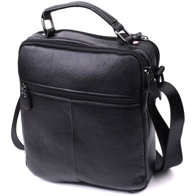 Добротная мужская сумка среднего размера через плечо из натуральной кожи Vintage sale_15028 Черный