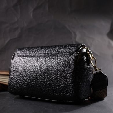Класична шкіряна сумка з оригінальною плечовою лямкою Vintage 22405 Чорна