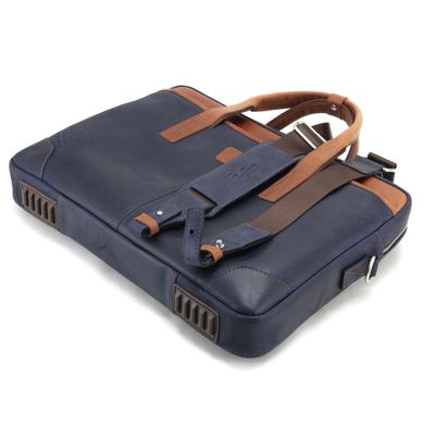 Классическая деловая кожаная сумка для ноутбука 15" Синий Tom Stone 717BL-R