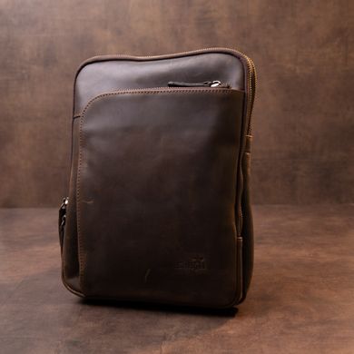Оригінальна сумка з накладною кишенею на блискавці в матовій шкірі 11280 SHVIGEL, Коричнева