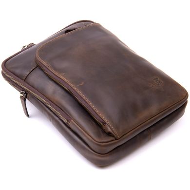 Оригинальная сумка с накладным карманом на молнии в матовой коже 11280 SHVIGEL, Коричневая