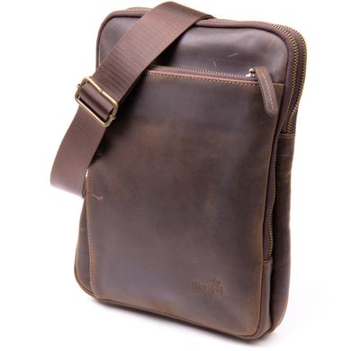Оригінальна сумка з накладною кишенею на блискавці в матовій шкірі 11280 SHVIGEL, Коричнева