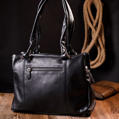 Практичная женская сумка с ручками KARYA 20890 кожаная Черный