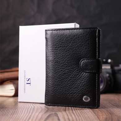 Практичный мужской бумажник с блоком под документы из натуральной кожи ST Leather 22478 Черный
