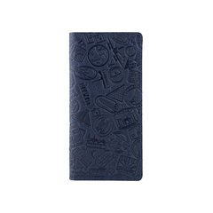 Синій шкіряний гаманець з авторським тисненням, колекція "Let's Go Travel"