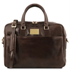 Шкіряний портфель для ноутбука з передньою кишенею Tuscany Leather Urbino TL141241 (Темно-коричневий)