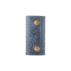 Красива блакитна шкіряна ключниця з кріпленням на карабіні, колекція "Mehendi Art"