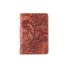 Красивая кожаная обложка-органайзер для ID паспорта и других документов / карт, коньячного цвета, коллекция "Mehendi Art"