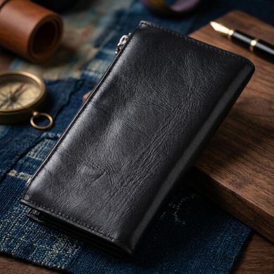 Вертикальний стильний гаманець із гладкої натуральної шкіри Vintage 22885 Чорний