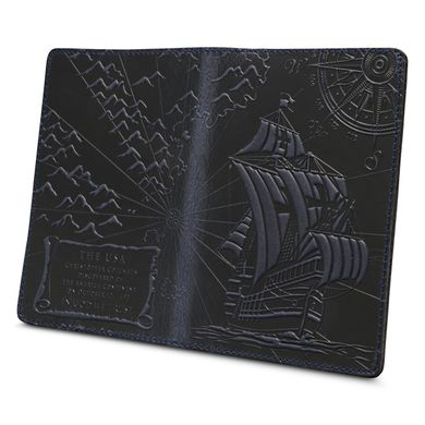 Синяя обложка для паспорта ручной работы с художественным тиснением