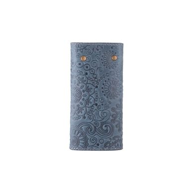Красива блакитна шкіряна ключниця з кріпленням на карабіні, колекція "Mehendi Art"
