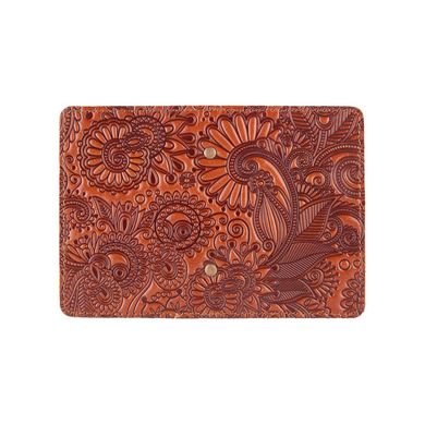 Красивая кожаная обложка-органайзер для ID паспорта и других документов / карт, коньячного цвета, коллекция "Mehendi Art"