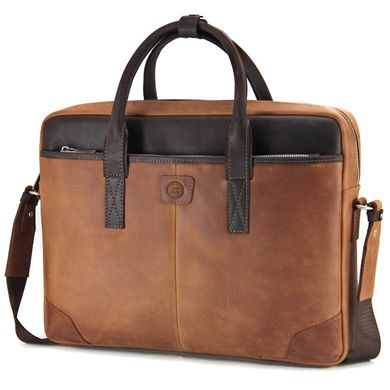 Классическая деловая кожаная сумка для ноутбука 15" Коньяк Tom Stone 717R-BR