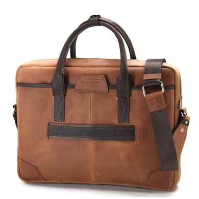 Классическая деловая кожаная сумка для ноутбука 15" Коньяк Tom Stone 717R-BR