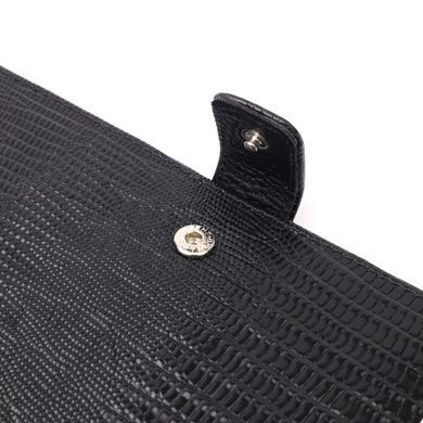 Лакированное мужское портмоне с хлястиком из натуральной фактурной кожи KARYA 21191 Черный