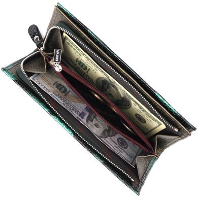 Лакований жіночий горизонтальний гаманець із натуральної шкіри під рептилію KARYA 21091 Зелений