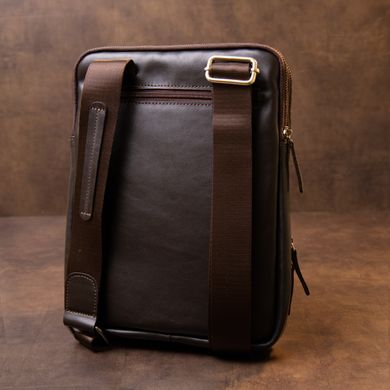 Модная сумка планшет с накладным карманом на молнии в гладкой коже 11282 SHVIGEL, Коричневая