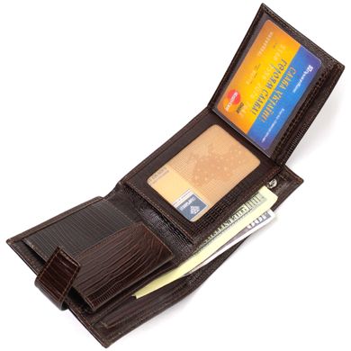 Мужской современный кошелек горизонтального формата из натуральной кожи с тиснением CANPELLINI 21757 Коричневый