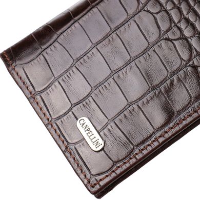Практичний чоловічий вертикальний гаманець із натуральної шкіри з тисненням під крокодила CANPELLINI 21907 Коричневий