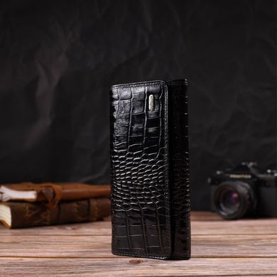 Стильний жіночий гаманець з лакованої натуральної шкіри з тисненням під крокодила CANPELLINI 21707 Чорний