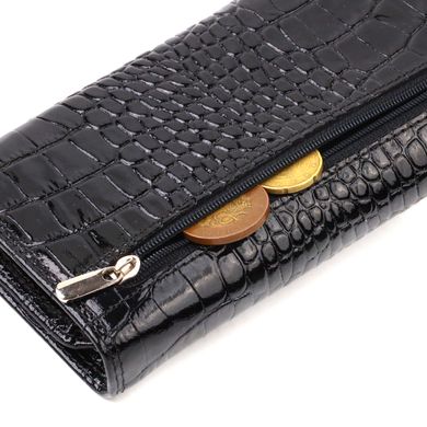 Стильний жіночий гаманець з лакованої натуральної шкіри з тисненням під крокодила CANPELLINI 21707 Чорний