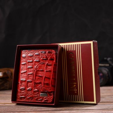Женское фактурное портмоне среднего размера из натуральной кожи с тиснением под крокодила CANPELLINI 21807 Красное