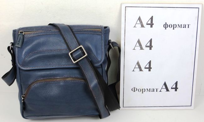 Шкіряна чоловіча сумка наплічна Mykhail Ikhtyar, Україна синя