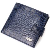 Стильний чоловічий гаманець горизонтального формату з натуральної шкіри з тисненням під крокодила CANPELLINI 21758 Синій фото