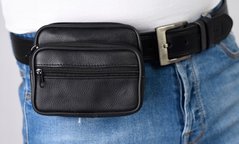 Небольшая мужская барсетка, сумка на пояс из эко кожи Pako Jeans черная