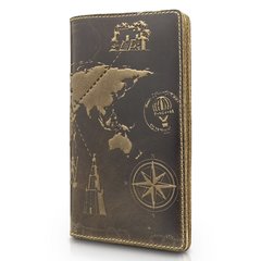 Кожаное портмоне оливкового цвета с авторским художественным тиснением "7 wonders of the world"