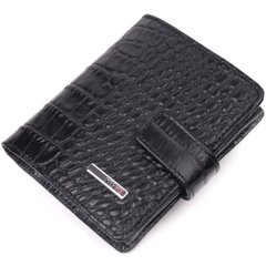 Стильний чоловічий шкіряний гаманець з тисненням під крокодила KARYA 21371 Чорний