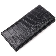Вертикальный бумажник из натуральной кожи с тиснением под крокодила KARYA 21142 Черный