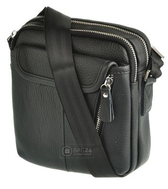 Шкіряна чоловіча сумка через плече чорного кольору 12759, Чорний