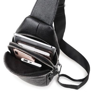 Кожаный слинг на два отдела Tiding Bag FL-A25F-8803A Черный