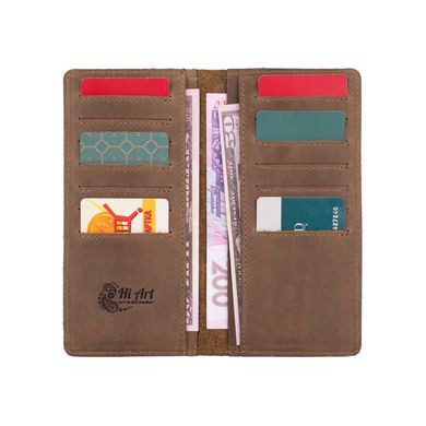 Дизайнерский бумажник на 14 карт с натуральной кожи оливкового цвета с художественным тиснением "Buta Art"