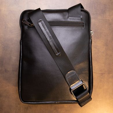 Чоловіча сумка планшет з накладною кишенею на блискавці в гладкій шкірі 11281 SHVIGEL, Чорна