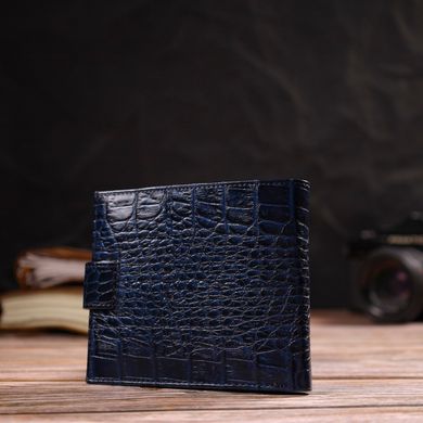 Мужской стильный кошелек горизонтального формата из натуральной кожи с тиснением под крокодила CANPELLINI 21758 Синий