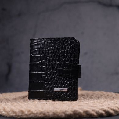 Стильний чоловічий шкіряний гаманець з тисненням під крокодила KARYA 21371 Чорний
