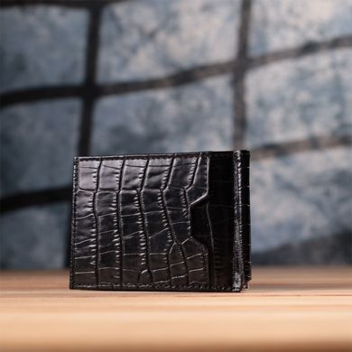 Удобный мужской зажим из натуральной фактурной кожи под крокодила KARYA 22886 Черный