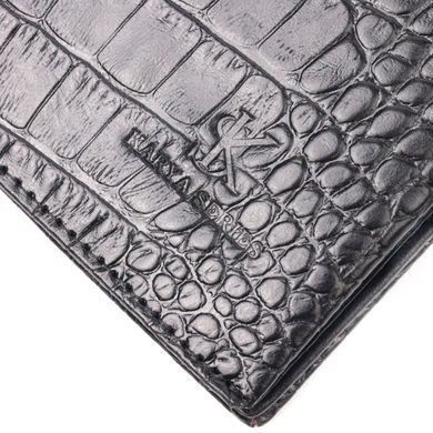 Вертикальний гаманець з натуральної шкіри з тисненням під крокодила KARYA 21142 Чорний