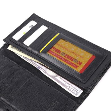 Вертикальный бумажник из натуральной кожи с тиснением под крокодила KARYA 21142 Черный