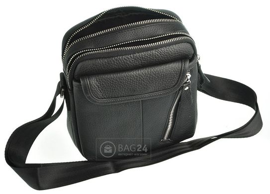 Шкіряна чоловіча сумка через плече чорного кольору 12759, Чорний