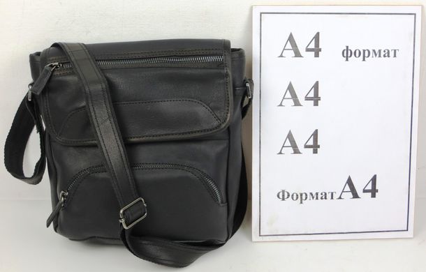 Шкіряна чоловіча сумка, планшетка на плече Mykhail Ikhtyar, Україна чорна